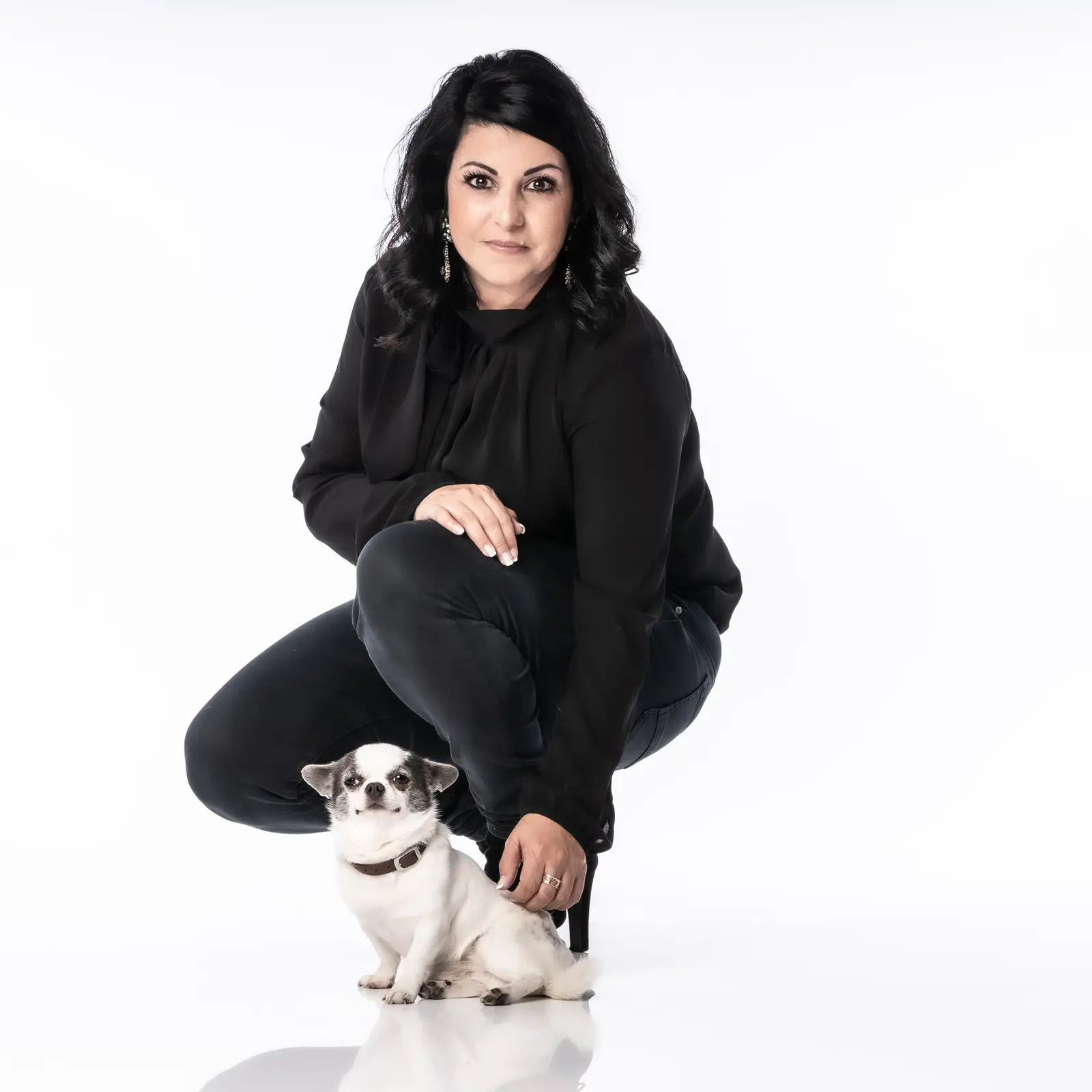 Frau mit ihrem Hund bei einem Tier und Mensch Shooting
